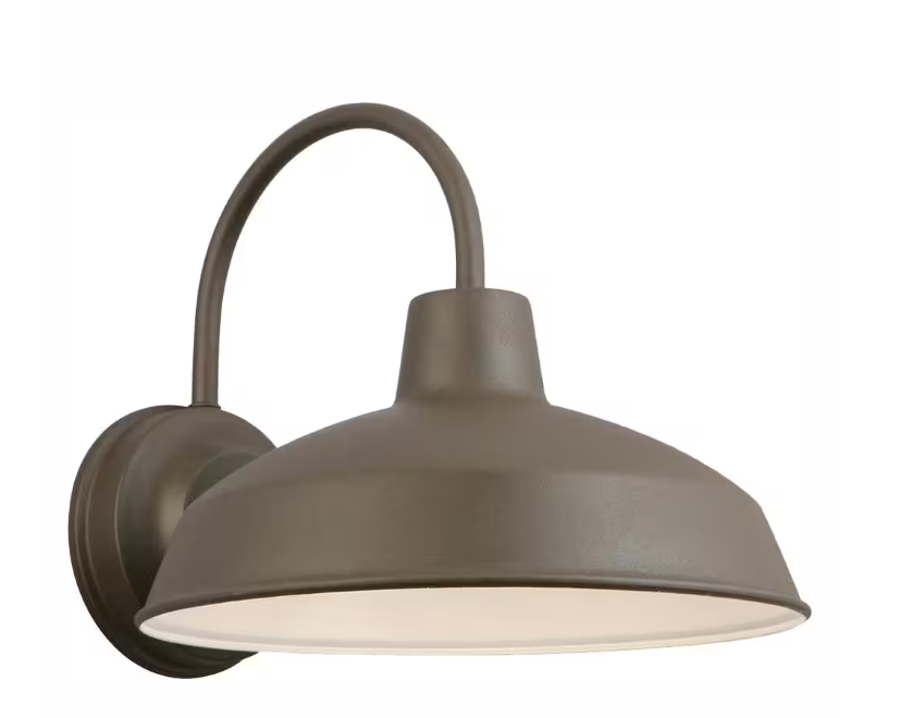 Hampton Bay 10 in. Bronze LED Barn Light Outdoor Wall Light Lantern Sconce - $11.17