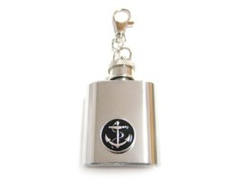 Kiola Designs 1 Oz. Stainless Steel Key Chain Flask with Black Anchor Pendant - £22.41 GBP