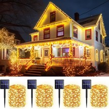 Solar Outdoor String Lights 8 Modes, Each 40 FT 100 LED (4 Pack-Warm White) - £17.00 GBP