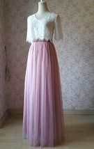 Two Piece Bridesmaid Dress Long Tulle Skirt Sleeve Crop Lace Top Wedding Outfit image 2