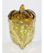 STUNNING CRACKLE GLASS ACORN YELLOW WITH IRIDESCENT LUSTER SCULPTURE/PAP... - $32.66