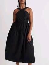 NWT Madewell Womens Halter Tiered Poplin Midi Dress 6 Pockets Adjustable Black - £43.52 GBP