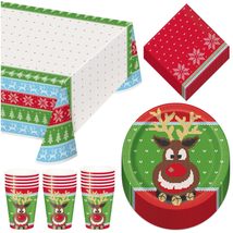 Live It Up! Party Supplies Holiday Ugly Sweater Patterned Square Paper Dinner Pl - £9.37 GBP+