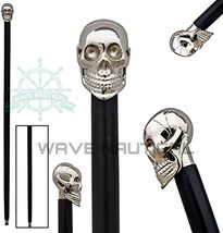 WAVE NAUTICAL - Vintage Brass Silver Skull Head Walking Cane Stick Brass... - £29.09 GBP