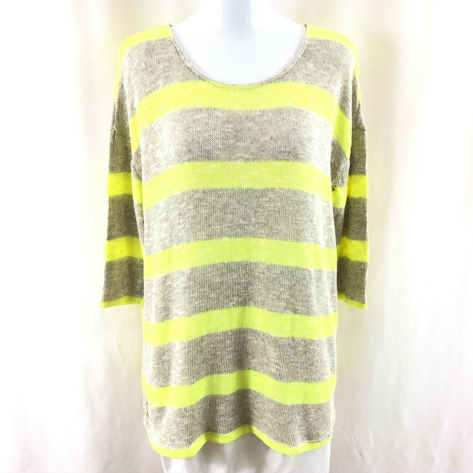 Primary image for Three Dots Womens Sweater Pullover Oversized Striped 3/4 Sleeve Yellow Beige S