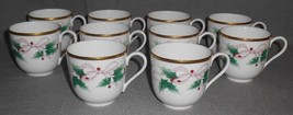 Set (10) Mikasa Bone China RIBBON HOLLY PATTERN Handled Cups MADE IN JAPAN - $95.03