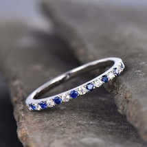 2Ct Round Cut Lab Created Blue Sapphire Half Eternity Band 14K White Gold Plated - £82.90 GBP