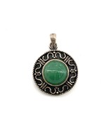 Vintage Sterling Silver Round Carved Swirl Beads Green Jade Pendant 1&quot; - $846.75 MXN