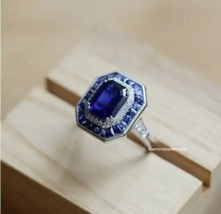 4.2Ct Art Deco Vintage Style Lab Created Sapphire Wedding 14K White Gold... - £75.21 GBP