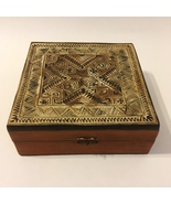 Turkish Carved Inlay Wood Trinket Box Desk Jewelry Cigar Vintage Lined H... - $65.00