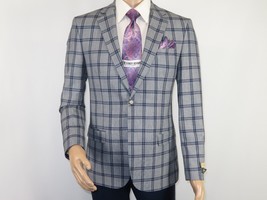 Men Sport Coat by Berlusconi Turkey Soft European Plaid #MK80 05 gray blue - £79.74 GBP