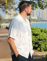 RJC Mens Hawaiian Shirt White Floral Makena Aloha Wedding Coconut Buttons - £52.20 GBP+