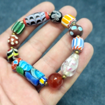Vintage African Venetian Style Glass with Afghani Big Brass Beads Bracel... - $25.76