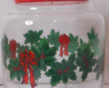 Libbey Holiday Glass Storage Jar Tight Fitting Lid Greenery Ribbon Swag ... - $18.32