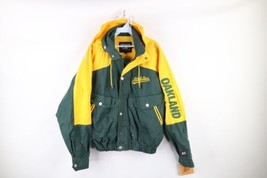 NOS Vintage 90s Mens Medium Spell Out Hooded Oakland Athletics Baseball Jacket - £85.65 GBP