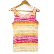 CATO Tank Top Womens size Small Sleeveless Stretch Knit Pink Yellow StripedPrint - £14.38 GBP