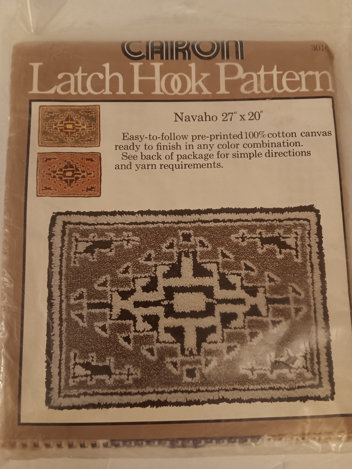 Caron 3016 Latch Hook Patern Navaho "Navajo" Rug Pattern Vintage 1977 Canvas  - $49.99