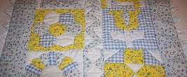 Blue Gingham Yellow Quilt Wall Hanging Patchwork Applique ZigZag Border ... - £23.59 GBP