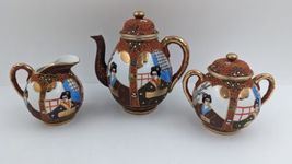 Vintage Moriage Satsuma Japan with Geisha Lithophane Tea Set image 5