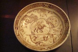 English Aesthetic 3 Child&#39;s Bowls Brown Transferware, Man with Dog 1887[1] - £165.78 GBP