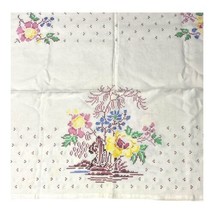Vintage Floral Tabelcloth Detailed Cross Stitched Napkins 7 56”x74” Cott... - $74.79