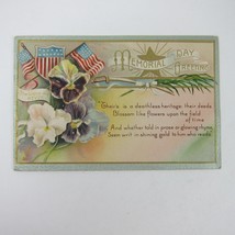 Postcard Memorial Day Flowers &amp; Flags Shield Patriotic Embossed Antique 1909 - £7.98 GBP