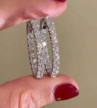 2Ct Round Lab Created Diamond Women&#39;s Huggie Hoop Earrings 14K White Gold Plated - £126.78 GBP