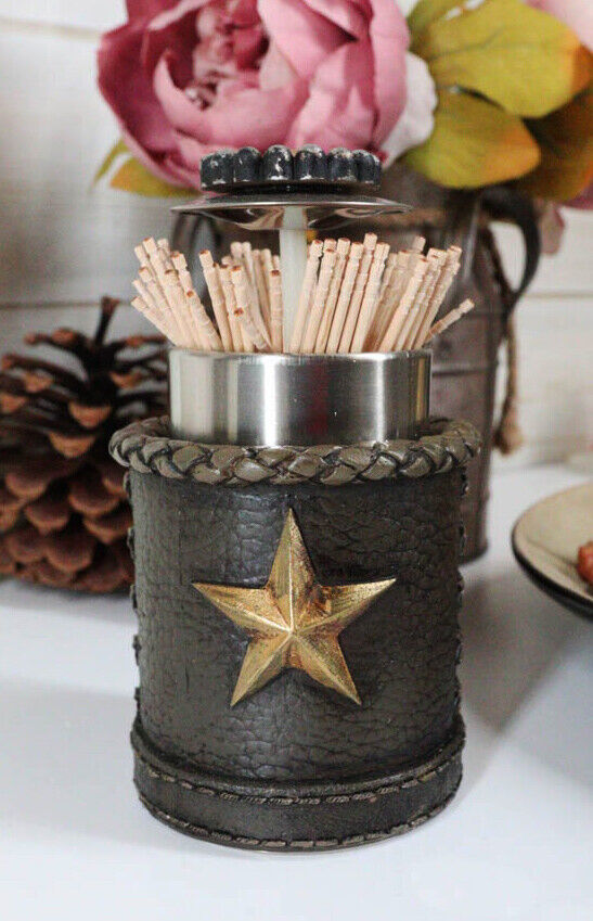 Rustic Lone Western Star Cowboy Sheriff Toothpick Holder With Spring Bar... - $23.99