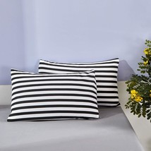 Black Striped Pillowcases Queen Black And White Striped Pillow Cases Cotton Mode - £20.55 GBP