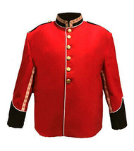 Band Jacket With Crown Tape &amp; White Piping Red Blazer Body Gold Thistle Buttons - £200.35 GBP