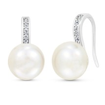 Vintage Elegance White Pearls and Cubic Zirconia Bridal Sterling Silver Earrings - £13.52 GBP