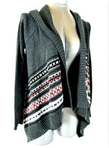 Belle Du Jour women&#39;s Small gray red black HOODED cardigan sweater (A3)pm1 - £8.23 GBP