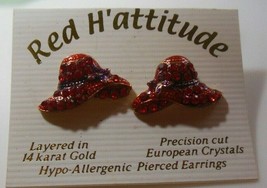 Red Hattitude Post Earrings Layered in 14K Gold Precision Cut European C... - $9.41