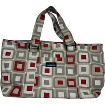 KAVU white/red/grey geometric pattern expandable cotton canvas tote bag - $20.52