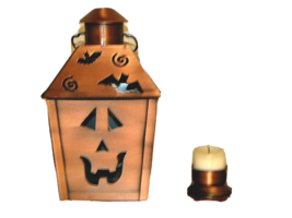 Jack o Lantern Pumpkin Candle Holder Brushed Copper Tea Light Halloween Bats - £9.50 GBP