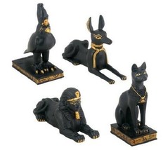 Egyptian Gods Horus Androsphinx Bastet And Anubis Mini Figurines Set of 4 - £24.76 GBP