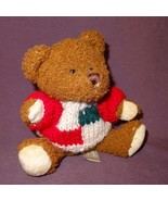 Brown Teddy Bear Tan Green Red Sweater Plush Stuffed Animal Toy 6&quot; Hugfu... - $6.78