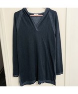 J. Jill Tunic Sweater Hooded Navy Blue Cotton Blend Slits Women Size Medium - £18.38 GBP