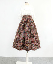 BROWN Winter Midi Tweed Skirt Outfit Women Plus Size A-line Pleated Party Skirt image 1