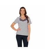 BROOKE SHIELDS Timeless Short Sleeve Striped Knit Embellished Tee Black/... - $13.02 CAD