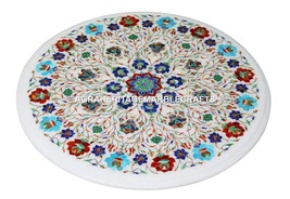 Marble Round Coffee Table Lapis Inlay Marquetry Cyber Monday Outdoor Decor H2742 - £304.34 GBP+