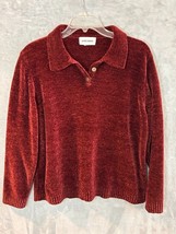 Vintage Alfred Dunner burgundy velour long sleeve polo top blouse L-XL - $28.74