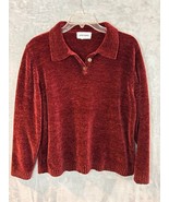 Vintage Alfred Dunner burgundy velour long sleeve polo top blouse L-XL - £22.60 GBP