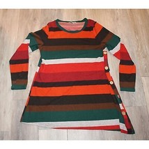 Womens Size XL  Striped Long Sleeved Scoop Neck Button Side Tunic Dress - £20.82 GBP