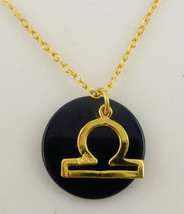 LlBRA Zodiac Horoscope Yellow Gold Vermeil and Black Glass Pendant and N... - £31.11 GBP