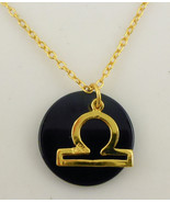 LlBRA Zodiac Horoscope Yellow Gold Vermeil and Black Glass Pendant and N... - $39.50