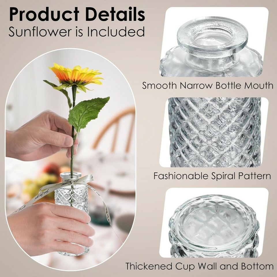 Glass Bud Vases,Mini Vintage Flower Vases 1.97"L x 1.97"W x 5.2"H (Set of 6) Item image 5