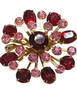 Vintage Signed Coro Red And Pink 3D Gold Tone Brooch - $49.92 CAD