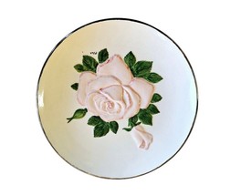 Vintage Milz Hand made Hand Painted Ceramic Plate Pink Rose With Gold Trim 9&quot; - £11.67 GBP