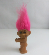 Vintage 1980&#39;s Russ Trolls With Pink Hair Clasping Hands &amp; Movable Head 3.25&quot; - £9.12 GBP